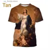 メンズTシャツヴァージンメアリー3DプリントTシャツ夏ファッションクリスチャンマザーオブゴッドパターンショートユニセックスストート信仰カジュアルTシャツY240321