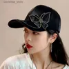 Boll Caps Butterfly Rhinestone Women Baseball Cap Chic Fashion Female Peaked Hat Shiny Silk Satin Lady Pononyil Bonnet Long Brim Sun Visory240315