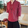 Chemises décontractées pour hommes Lin Hommes Mode Manches longues Style chinois Harajuku V-Cou Mâle / Chemise pour hommes Grande Taille M-5XL