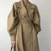 Eleganckie kobiety Trench Płaszcz Autumn Podwójny zachwycona długie płaszcz Lady Streetwear Korean Windbreaker na pasie startowym 240408