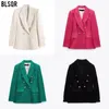 American Womens 4Color Texture Double Breasted Mid Length Leat Coat for Women K2 240315