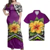 Casual Dresses HYCOOL 2024 Summer Women Sexy Off Shoulder Polynesian Pineapple Female Maxi Elegant Hawaii Flower Floor-Length Dress