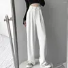 Women's Pants High Waist Wide Leg For Women Loose Straight White Trousers Autumn Double Buttons Casual Suit Female