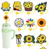 Boire Sts Bee Flower Sile St Toppers Accessoires ER Charms Réutilisable Anti-éclaboussures Bouchon Anti-poussière Décoratif 8Mm / 10Mm Party Drop Livraison Otjq3