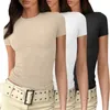 T-shirts pour femmes Femmes Summer Basic Slim Fit Tops 3 pièces à manches courtes Col Tight Top Femmes Blouse de mode 2024 Chemise pour Y2K