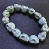 Filo grigio-verde Testa di fantasma Bracciale con perline Pietra Teschio Stile Hip Hop Gioielli punk da uomo per donna