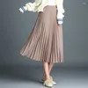 Skirts Autumn And Winter Skirt Women's High Waist A- Line Expandable Long Pleated Woman Mujer Faldas Saias Mulher