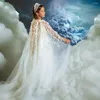 Mädchenkleider Jill Wish Luxuriöses arabisches weißes Kleid 3D-Blume Dubai mit Umhang Prinzessin Kinder Hochzeit Geburtstag Kommunion Partykleid 2024 J307