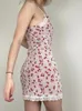 Casual Dresses IAMSURE Sweet Slim Lace Trim Cherry Printed Bodycon Dress V-Neck Sleeveless Mini For Women 2024 Summer Fashion