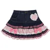 Preppy Style Lolita Kawaii jupes japonaise douce Mini femmes Harajuku mignon robe de bal Denim patineuse Y2K taille haute dentelle gâteau jupes 240307