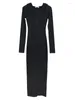 Feestjurken Vrouwen Casual Lange Jurk Met Capuchon Lente Herfst Mouw Koreaanse Chic Maxi Dames Solid Zijsplit Gewaad Vestidos