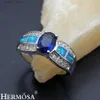 Pierścienie klastra Hermosa Big Promotion Blue Australian Opal Women Ring Ring Wedding Rings Rozmiar 6 7 8 DF33 L240315