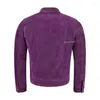 Herrjackor Pure Authentic Suede Leather Shirt Purple Button Front Trucker Jacket