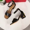 Designer Summer high heels Roman Studs Heeled Fashion sandal Woman Sandals leather sandals Chunky-heel ankle strap sandalies block heels 35-43 Box factory sale