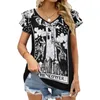 Women's T Shirts The Tower Tarot Card-Major Arcana-Fortune Telling-Occult Ruffle Short Sleeve T-Shirt V Neck Sexy Printed Shirt Tops