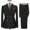 Mode Schwarz Männer Anzüge 2 Stück Set Hohe Qualität Formale Zweireiher Revers Anzug Slim Fit Smart Hochzeit Casual Smoking 240311