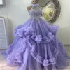 Magnifiques robes de bal lilas avec volants conte de fées une ligne robes de soirée en tulle appliques photographie de luxe robe formelle 2024 dos nu robes de soirée pour occasions spéciales