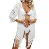 Hollow Design Beach Cover Up Stylish Crochet Sticked Ups for Women Sexig snörning V-ringad baddräkt strandkläder