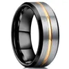 Wedding Rings Fashion 8mm Gold Color Groove Men Stainless Steel Silver Brushed Black Edge For Women Band Jewelry