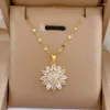 Anhänger Halsketten Sexy Zirkon Kristall Sonnenblume Edelstahl Halskette Für Frauen Elegante Gold Farbe Weibliche Schlüsselbein Kette Schmuck Geschenk