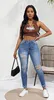 Jeans femininos mulheres casual magro rasgado joelho buracos angustiados vintage riscado branqueado cintura alta elástico ajuste feminino calças 82y25