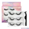 False Eyelashes Makeup 3D Self Adhesive Lashes 3 Pairs Fake Eyelash With Tweezer Extension Handmade Lash Soft Comfortable Thick Cros Dhw2X