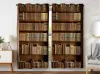 Curtains 3D Digital Printed Vintage Bookshelf Bookcase Curtains Living Room Bedroom Retro Library Window Curtains Home Decoration Custom