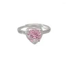Klusterringar hjärtformad rosa sten silverfärg öppning söt romantisk enkel trendig anillos utsökta fest fina smycken tillbehör
