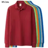 Höstkvalitet Autumn Solid Mens Polo Shirt 100% Cotton Long Sleeve Polo Neck T Shirt Casual Lapel Topps Fashion Man Clothing S-4XL 240326