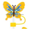 Drinking Sts Colorf Butterfly Sile St Toppers Accessories Er Charms Reusable Splash Proof Dust Plug Decorative 8Mm/10Mm Drop Delivery Ottve