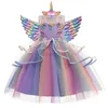 Girl's Dresses Girl Tutu Pastel Rainbow Dress Princess Girl Dress for Childrens Birthday Party Halloween Make Costume 240315