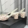 Dames Slingbacks Geklede Schoen Klassieke Dikke Hakken Sandalen Designer Slip On Slides Gewatteerde Textuur Gematelasseerde Elegante Bruiloft Schoen Zwart Roze Vrijetijdsschoen