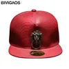 Новая металлическая скульптура голова льва Snapback шляпы змеиная кожа хип-хоп кепка бейсболки в стиле панк для мужчин женщин черный красный 201023342J