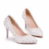 Nette schoenen Lente Wit Strass Kant Platform Banket Bruidsbruiloft Stiletto Hoge hak Ronde neus Grote maat dames