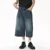 IEFB Korean Style Vintage Mens Jeans Summer Loose Male Wide Leg Knee Length Shorts Washed Fashion Denim Trouser 9A8825 240308