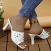 Slippers 2024 Spring New Large Womens Shoe Style Metal Ball Square Head Thin Heel High Heels Womens WW J240315