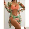 Traje de baño para mujer 2024 Nuevo punto de tres piezas Overer Manga larga Split Bikini Natación Drop Entrega Ropa Ropa de mujer Ot6Rk