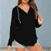 Kvinnors blusar Kvinnor V-Neck Top Bortable Hooded T-shirt stilfull överdimensionerad hoodie pullover med dragsko för fashionabla