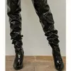 Women Thigh-high Boots Fall and Winter Patent Leather Leg Slimming Elastic Thigh-high Boots with High Heels