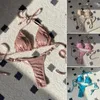 Damen-Bademode, V-Träger-Bikini-Set, stilvolles Neckholder-Set mit Kunstperlen und Schnür-Tanga, schnell trocknend, für den Sommer
