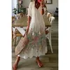 Vestido largo suelto de verano para mujer, vestido informal con cuello en V y media manga, vestido floral para mujer, vestido bohemio con cordón para vacaciones en la playa, Vestidos 240228