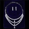 Huami Adaggeration Three Chain Pendant Necklace Dangle Drop earrings Set Bridal Wedding Top Quality aaa zircon Jewelry 240228