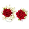 Fleurs décoratives poignet fleur Corsage boutonnière décor de mariage Bracelet demoiselle d'honneur amoureux en tissu de soie