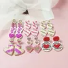 Y2K BEAD VALENTINES DAY HEART EARRING Neon Double Layer Love Heart Earrings for Women Valentines Day Pink Aesthetic Jewelry 240313