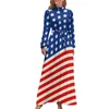 Casual Dresses American Flag Dress Long Sleeve Betsy Ross 13 Stars And Stripes Maxi High Neck Street Fashion Graphic Bohemia