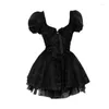 Robes de soirée gothique noir Mini robe femmes Vintage Sexy Spaghetti sangle taille haute Y2k années 90 Punk Grunge Club Goth robes