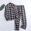 Design xadrez multi cores quente algodão flanela calças de mangas compridas pijamas para homens outono e inverno homewear pijamas conjuntos 240315