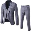 Herenpakken Mannen Blazers 3 stks/set Effen Kleur Lange Mouw Revers Slanke Knop Pak Mannelijke Kostuum Homme Plus size 2024