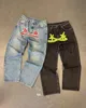 Skydda Y2K Hip Hop Cross Star Print Jeans Gothic Retro Baggy Blue Black Men denim PANTS PUNK RACH TROUSERS STREETEWEAR 240309