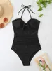 Women's Swimwear One Piece Women Swimsuit 2024 Solid Halter Bow Push Up Sexy Bodysuit Monikini Summer Beach Wear Bathing Suit Female